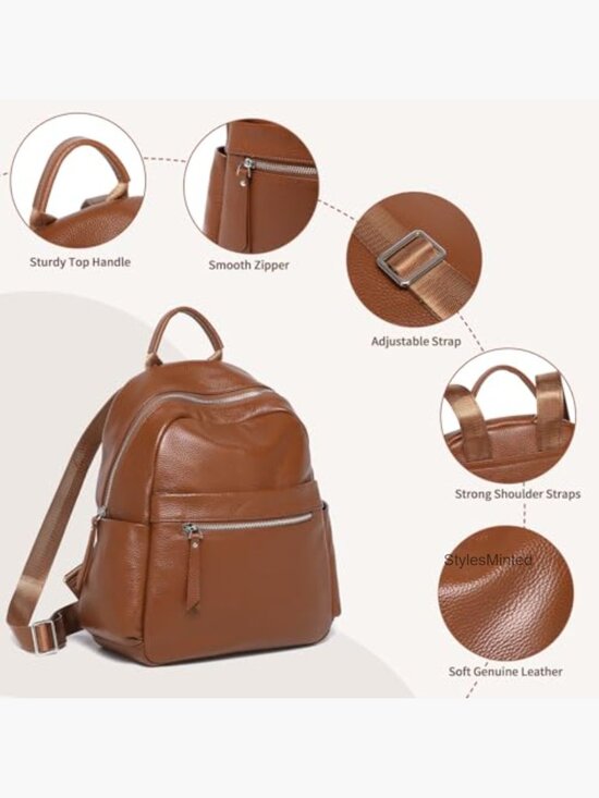 Top Grain Leather Backpack for Women Fashion Work Travel